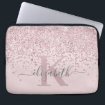 Luxury Blush Rose Gold Glitter Script Monogrammed Laptop Sleeve<br><div class="desc">Luxury, Elegant, Modern, Girly rose gold glitter diamond confetti custom personalised monogrammed laptop sleeve on blush pink. Featuring a faux sparkle, glam, blush pink rose gold glitter and white diamonds confetti. Pretty first name template in cursive hand lettered calligraphy font script with swashes. Add your name and monogram initial. Please...</div>