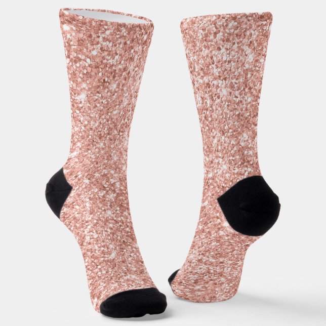 Luxury Blush Rose Gold Glitter Socks (Angled)