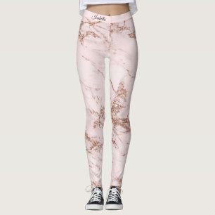 Luxury Blush Rose Pink Glitter Marble Add Text Leggings