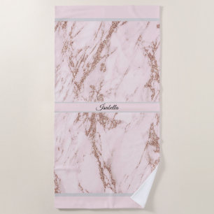 Luxury Blush Rose Pink Glitter Marble Customise Beach Towel