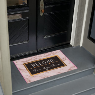 Luxury Blush Rose Pink Glitter Marble Customise Doormat