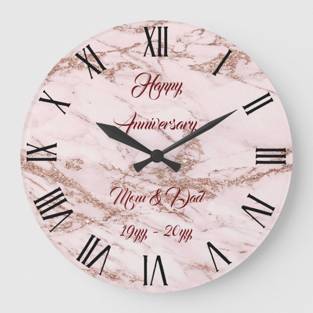 Luxury Blush Rose Pink Glitter Marble Customise Large Clock (Front)