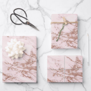 Luxury Blush Rose Pink Glitter Marble Customise Wrapping Paper Sheet