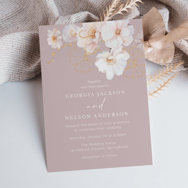 Luxury Blush Wildflowers Gold Wedding Invitation (Creator Uploaded)