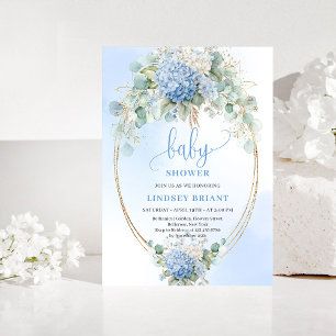 Luxury Bohemian Blue Hydrangea Baby Shower Invite