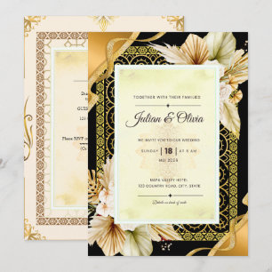Luxury Boho Black and Gold Wedding Invitation