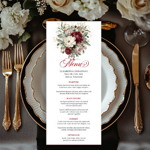 Luxury Boho Burgundy Floral Gold Menu Card