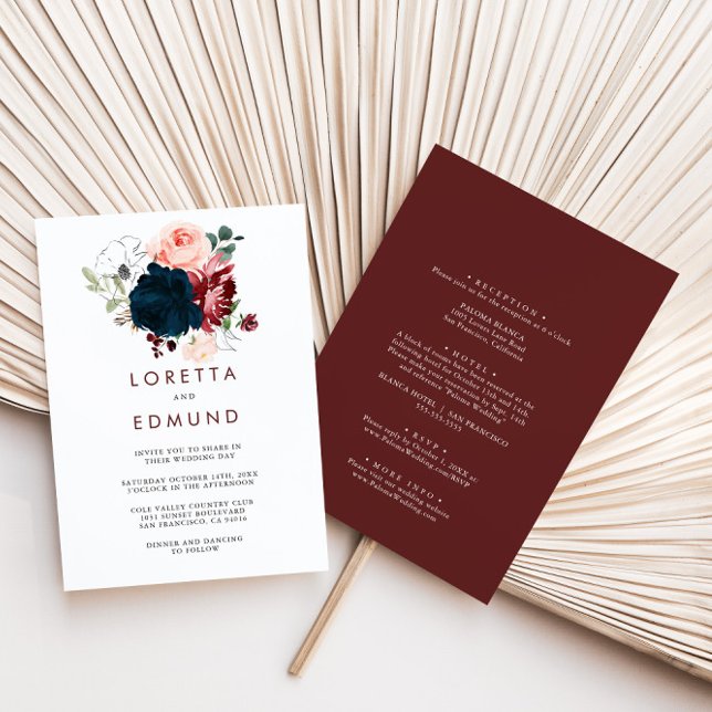 Luxury Boho Colourful Floral Back & Front Wedding  Invitation (Creator Uploaded)