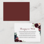 Luxury Boho Colourful Floral Honeymoon Wish   Enclosure Card<br><div class="desc">This luxury boho colourful floral honeymoon wish enclosure card is perfect for a rustic wedding. The design features elegant watercolor blue,  burgundy,  pink and blush flowers with green foliage.</div>