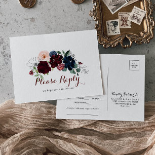 Luxury Boho Colourful Floral Menu Choice RSVP  Postcard