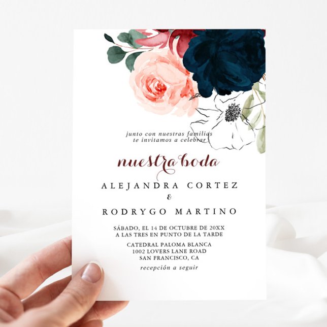 Luxury Boho Colourful Floral Nuestra Boda Wedding  Invitation (Creator Uploaded)