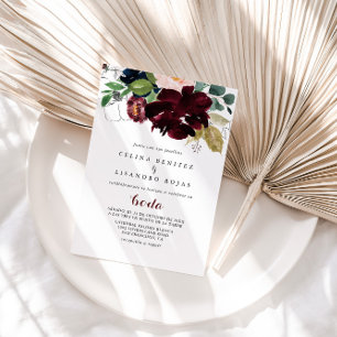 Luxury Boho Colourful Floral Spanish Wedding  Invitation