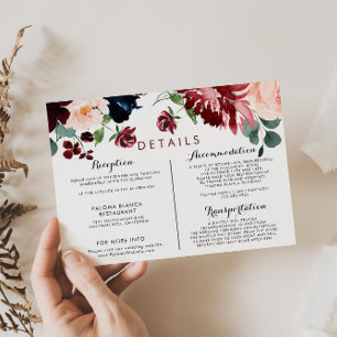 Luxury Boho Colourful Floral Wedding Details  Enclosure Card