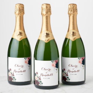 Luxury Boho Colourful Floral Wedding  Sparkling Wine Label