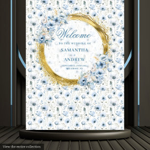 Luxury Boho Dusty Blue Gold Wedding Photo Prop Tapestry