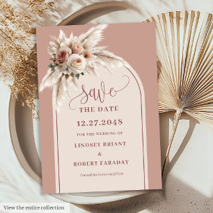 Luxury Boho Dusty Pink Floral Save the Date Card