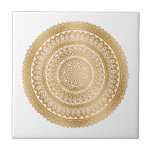 Luxury Boho Faux Gold Mandala Ornament White Tile<br><div class="desc">Beautiful luxury original Faux Gold Boho Bohemian Mandala Ornament on a white background ceramic tile. Please note that the gold is a flat colour print design and is not an actual gold foil.The background colour is customisable and can be changed to any other.</div>