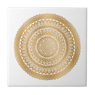 Luxury Boho  Faux Gold Mandala Ornament White Tile
