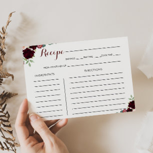 Luxury Boho Floral Bridal Shower Recipe Card