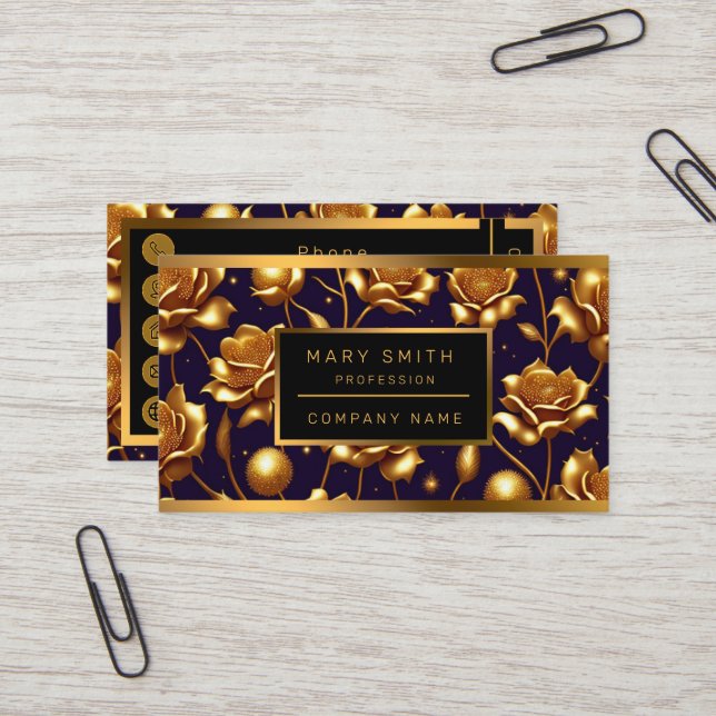 Luxury Boho Gold Rose Modern Collection Business Card (Front/Back In Situ)