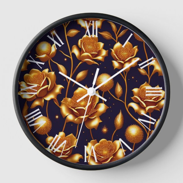 Luxury Boho Gold Rose Modern Collection Clock (Front)