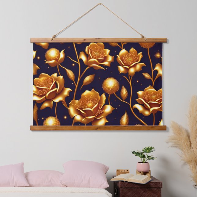Luxury Boho Gold Rose Modern Collection Hanging Tapestry (Bedroom)