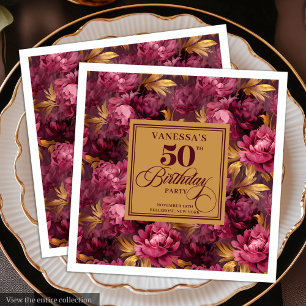 Luxury Boho Marsala Blush Gold 50th Birthday  Napkin