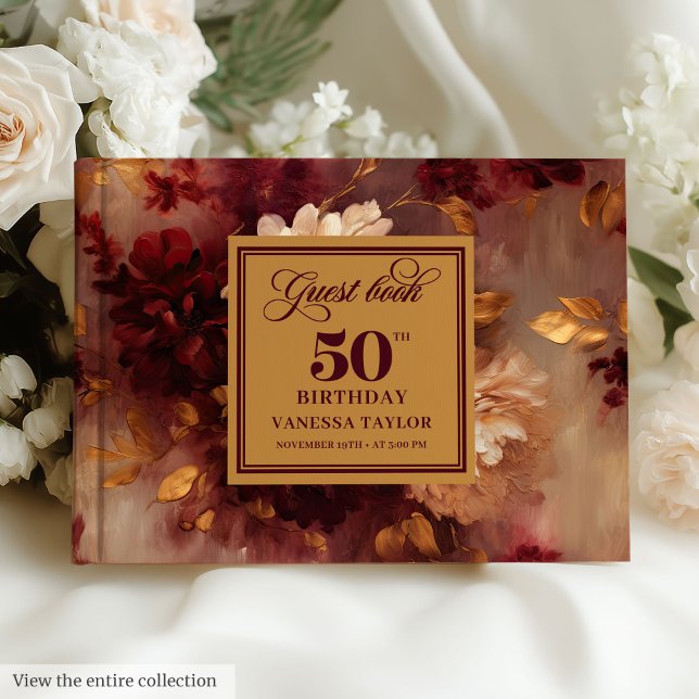 Luxury Boho Marsala Blush Gold Floral 50 Birthday Guest Book (Luxury Boho Marsala Blush Gold Floral 50 Birthday Guest Book)