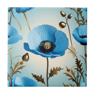 Luxury Botanical Blue Poppy Tile