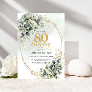 Luxury Botanical Eucalyptus 80th Birthday Invite