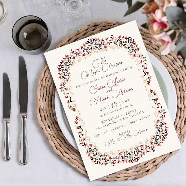 Luxury Botanical Floral Paisley Rehearsal Dinner Invitation (Creator Uploaded)