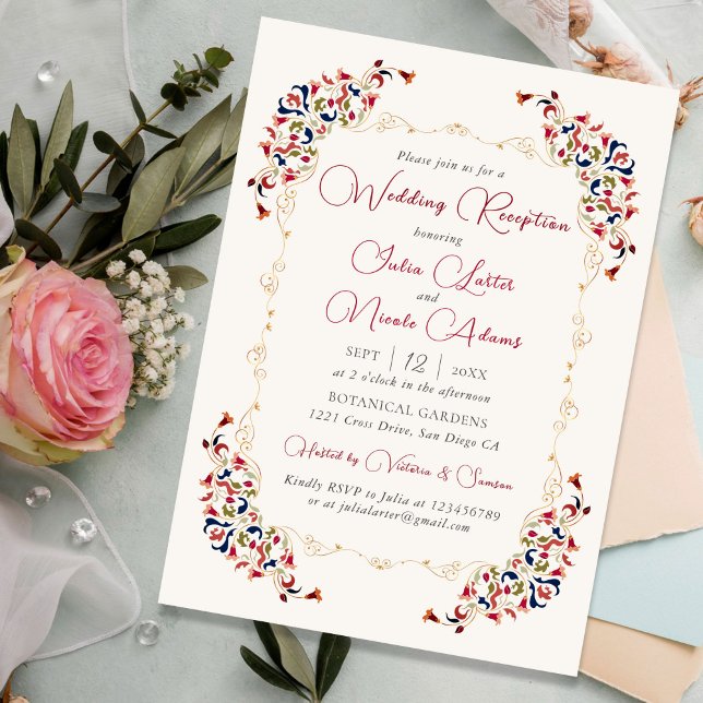 Luxury Botanical Floral Paisley Wedding Reception Invitation (Creator Uploaded)