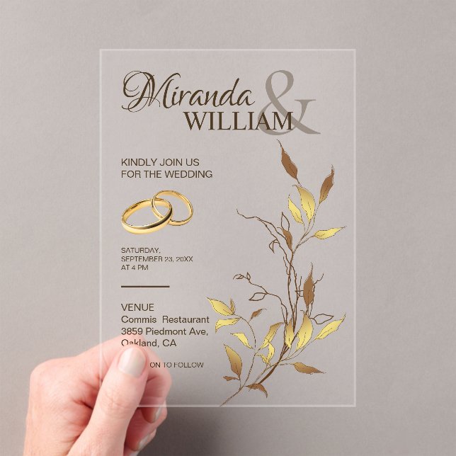 Luxury Botanical Gold Wedding Acrylic Invitations (Insitu (Handheld))