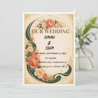 Luxury Botanical Ribbon Arch Wedding Invitation