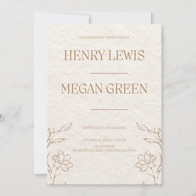 Luxury Botanical Wedding Invitation | Elegant Ivor (Front)