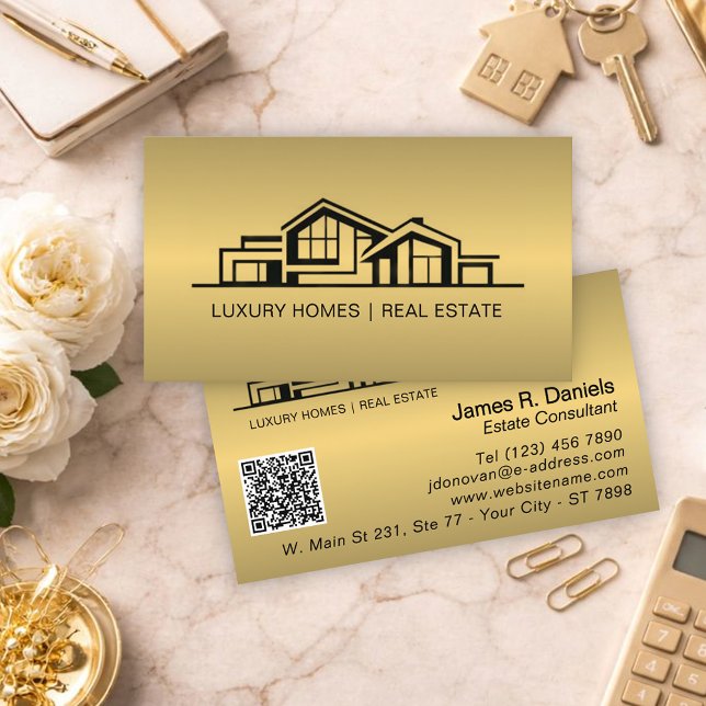 Luxury Brass Gold Real Estate Chic Professional Business Card (Creator Uploaded)