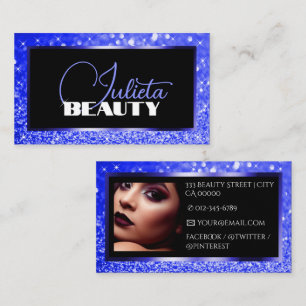 Luxury Bright Blue Sparkle Glitter Photo Template Business Card