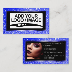 Luxury Bright Blue Sparkle Logo Photo Template Business Card