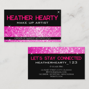 Luxury Bright Girly Pink Neon Glitter Glamour Business Card