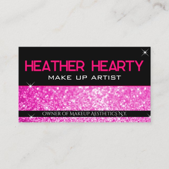 Luxury Bright Girly Pink Neon Glitter Glamour  Business Card (Front)