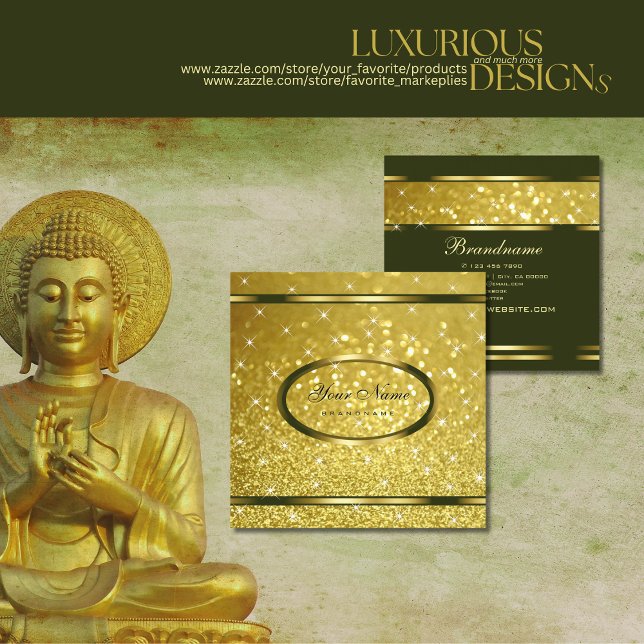 Luxury Bright Gold Glitter Sparkle Stars Stylish Square Business Card (Creator Uploaded)