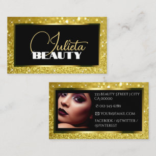 Luxury Bright Gold Sparkle Glitter Photo Template Business Card