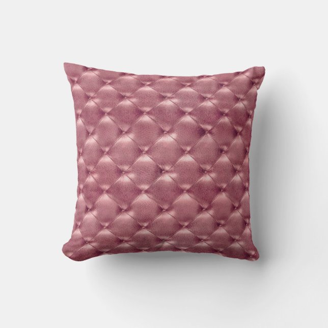 Luxury BrightPink Rose Tufted Leather Opulent Glam Cushion (Front)
