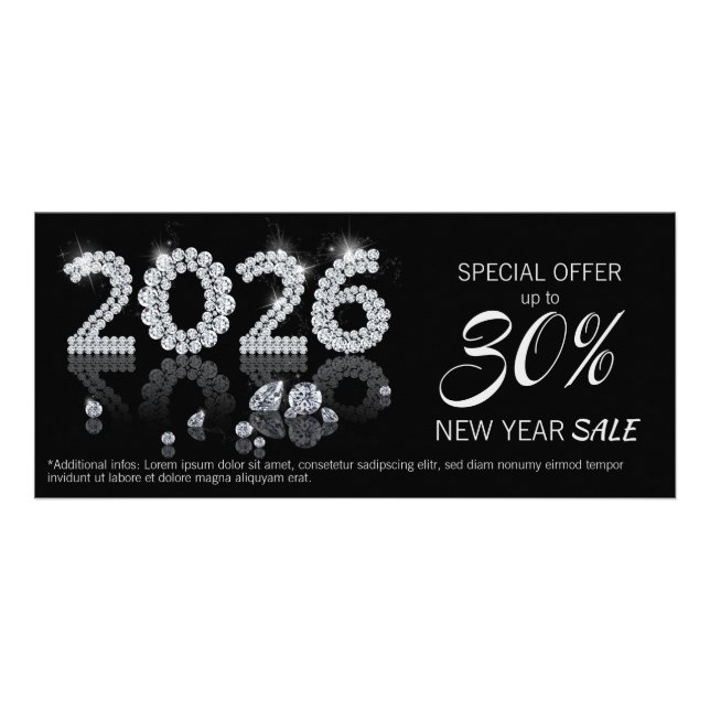 Luxury Brilliant Diamonds New Year 2026 Discount Rack Card (Front)