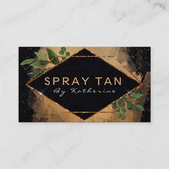 Luxury Bronze Glitter On Black Mobile Spray Tan Business Card (Front)