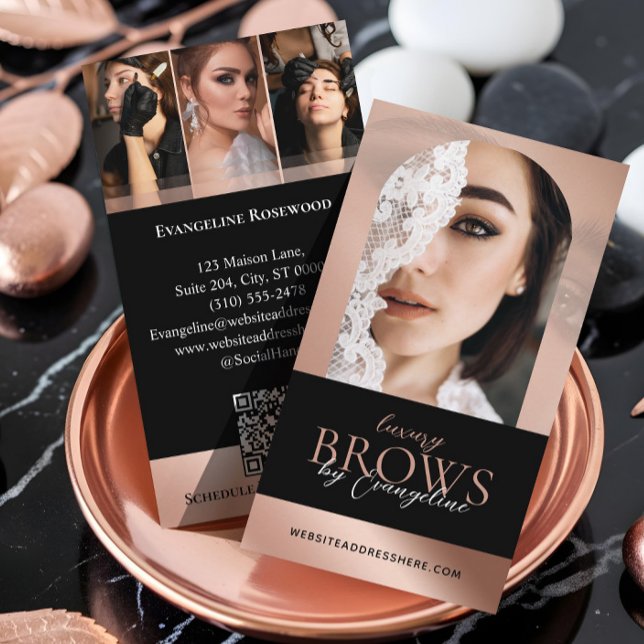 Luxury Brow Artist Salon Arch Photo Black Rose Business Card (Luxury Brow Artist Salon Arch Photo Black Rose Business Card)