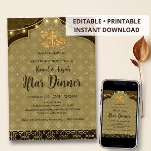 Luxury Brown and Gold Islamic Iftar Dinner Invitation