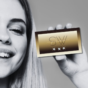 Luxury Brown Beige Ombre Sparkle Diamonds Initials Business Card