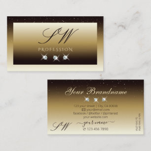 Luxury Brown Beige Ombre Sparkle Diamonds Monogram Business Card