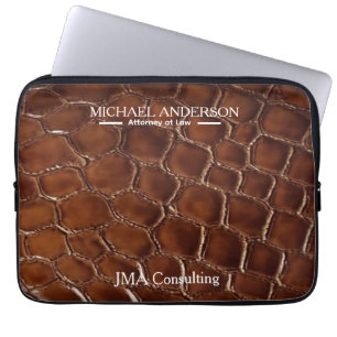 Luxury Brown Crocodile Leather Attorney at Law Laptop Sleeve